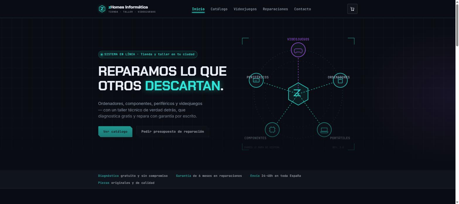 Captura de la web de zHomes Informática